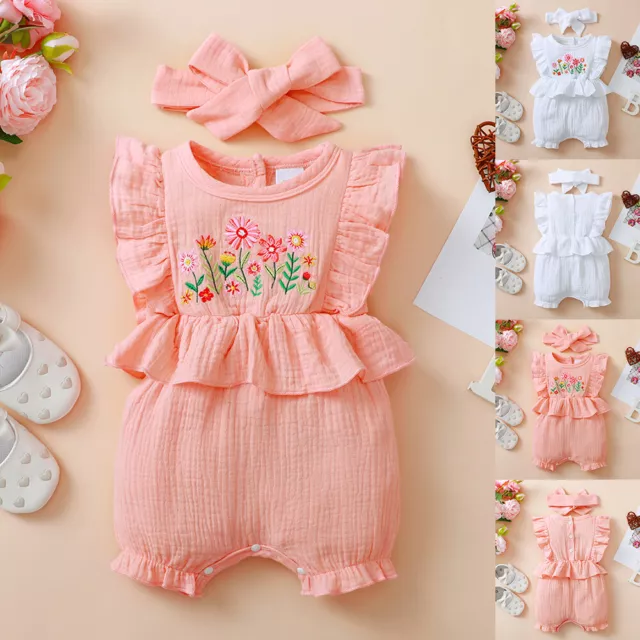 Newborn Baby Girls Floral Ruffle Romper Tops Pants Bodysuit Outfit Clothes Set