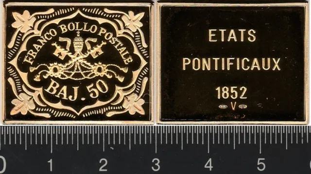Papal States: 1852 Baj 50 Franco Bollo Postale, gilt stamp, 7.6g, 925 Silver