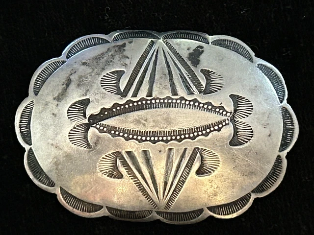 VINTAGE NAVAJO Stamped Sterling Silver CONCHO Belt Piece Old Pawn 1 7/8”x 1.25” VINTAGE NAVAJO Stamped Sterling Silver CONCHO Belt Piece Old Pawn 1 7/8”x 1.25”