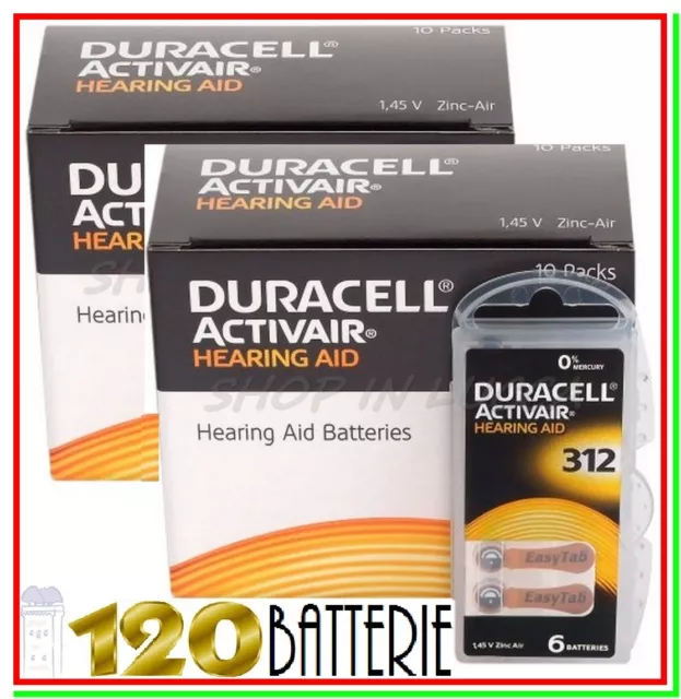 120 DURACELL 312 PR41 Batterie ACTIVAIR Protesi Pile per Apparecchi Acustici