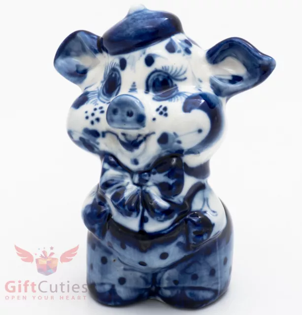 Porcelain gzhel Pig Piglet Painter figurine handmade in Russia Гжель