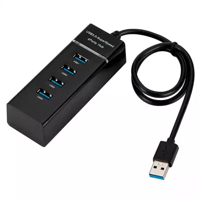 Adaptador de 4 Puertos USB Tipo A 3.0 Iluminacion LED Splitter Negro para PC