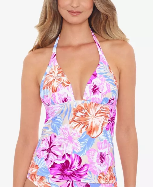 Salt + Cove MULTI Juniors' Hot Hibiscus Halterkini Swim Top, US Medium (6312)