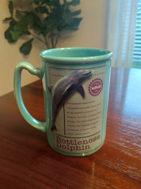 Vintage Sea World Mug Blue , Bottlenose Dolphin 5"