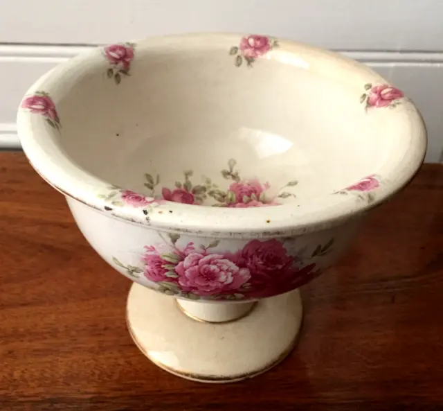 Antique Original Rare Wemyss Pottery Large 15cm Tall Pedestal Bowl Cabbage Rose