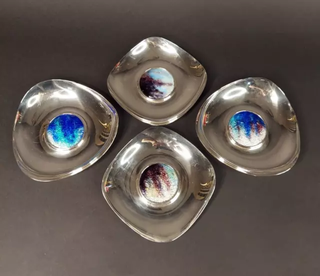 Canellas Silver and enamel dishes mcm 4 dish set 381 GRAMS Spain