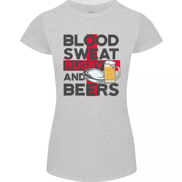 Blood Sweat Rugby and Beers England T-shirt divertente da donna petite cut 7