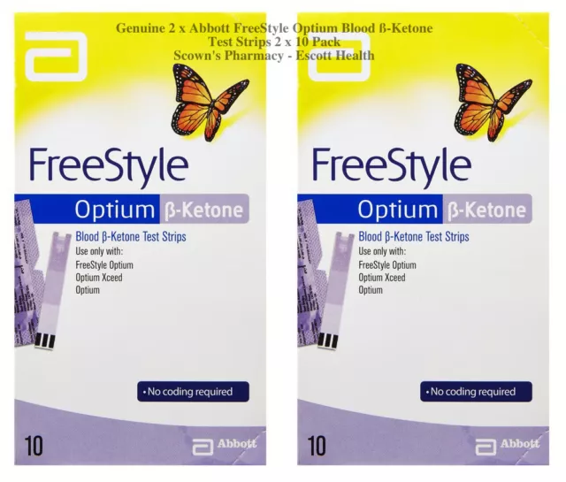 Genuine 2 x Abbott FreeStyle Optium Blood ß-Ketone Test Strips 2 x 10 Pack