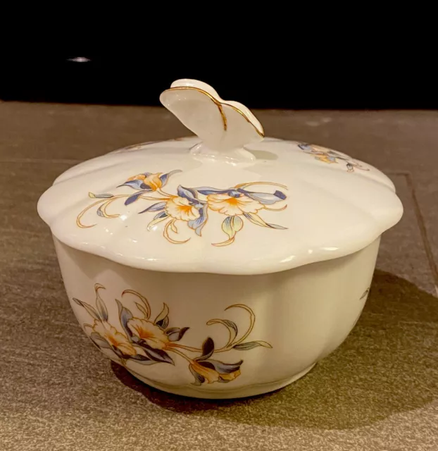 Aynsley Fine China Just Orchids Design Lidded Sugar Bowl/Trinket Pot Vintage