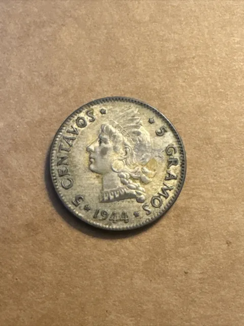 1944 Dominican Republic 5 Centavos AC