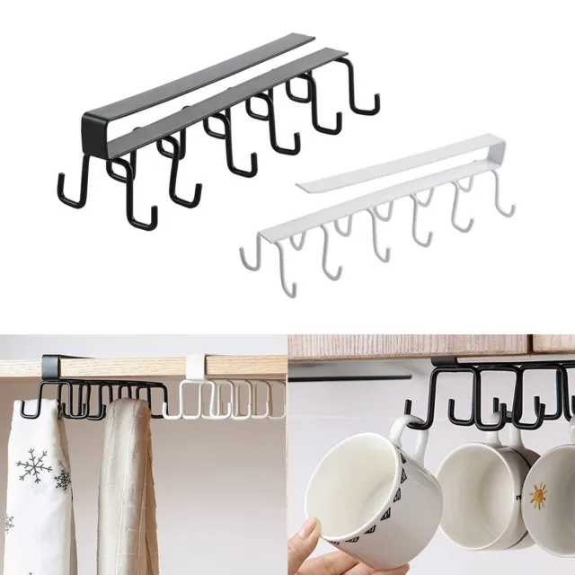 6 Hook Under Cabinet Hanger Cup Holder Shelf Organiser Mug Rack Kitchen Wardrobe