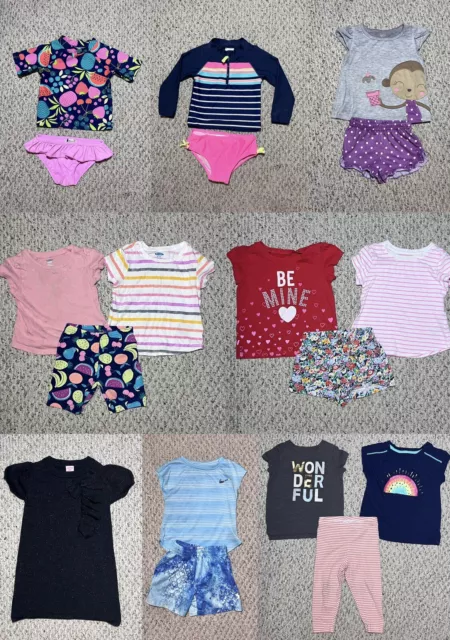 Lot 18 pc Girls Clothes 18-24M, 2T, Dress Shorts Swimsuit Tops T-Shirt Pajamas