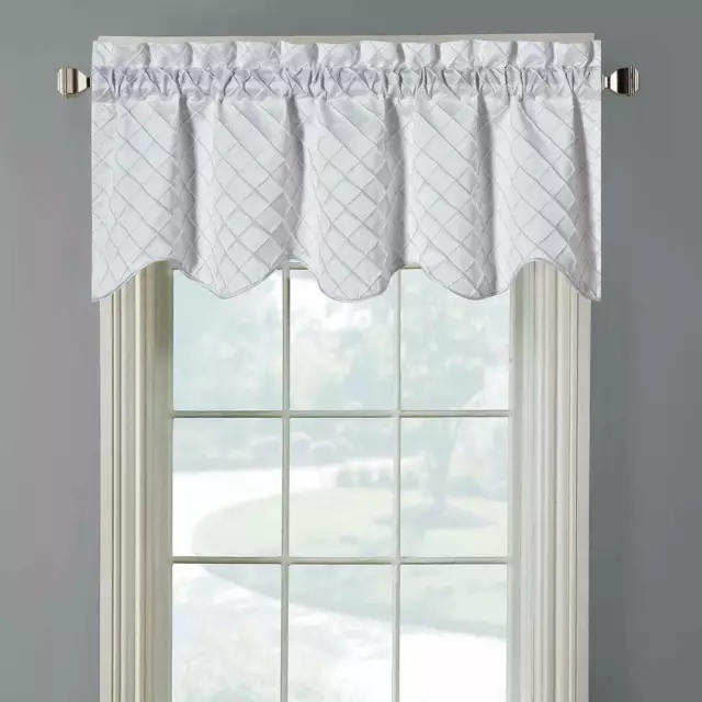 Diamond Pintuck Lined Valance Scalloped Decorative 52"Wx17"L (Single)