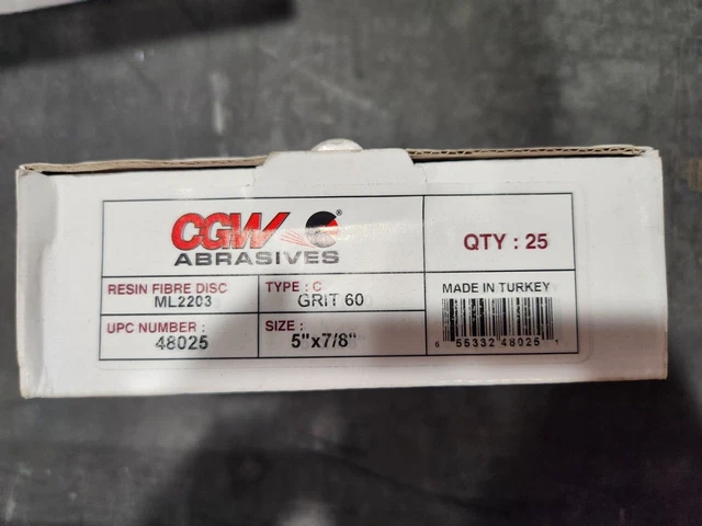 CGW ABRASIVES 48025 5 X 7/8 60 GRIT RESIN FIBRE DISC, Box of 25