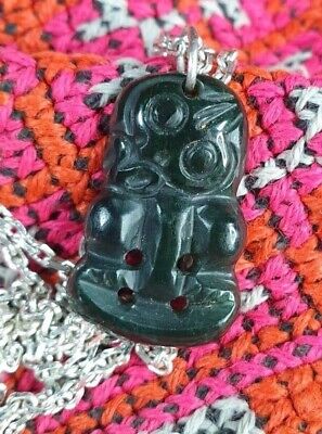 Old New Zealand Maori Green Stone Jade Tiki on Silver Chain b …beautiful collect 3