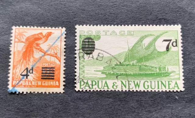 Papua New Guinea 1957 - 2 used stamps - Michel No. 24, 26