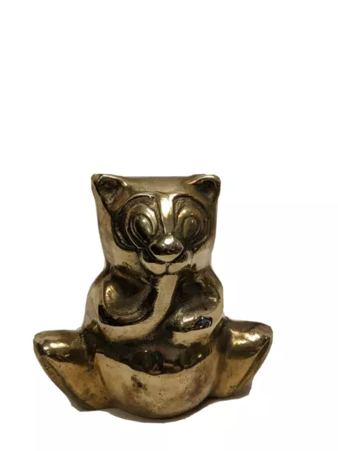 Solid Brass Teddy Bear Paperweight Animal Figurine 3.25 X 3.75 X 2 in Vintage