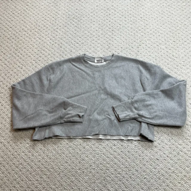 Champion Sweatshirt Womens Medium Gray Pullover Reverse Weave Cropped Vintage