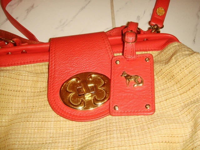 EMMA FOX Natural Straw Red  Leather Trims Shoulder Satchel Bag NICE