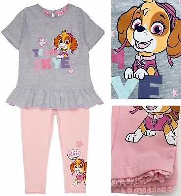 PAW PATROL Baby Outfit Girls Pink SKYE T-shirt Pink Grey Leggings Set Outfit NEW