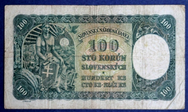 11051b Money Bill Banknote Slowakai 100 Korun 1940 2. World War WW2 Paper Money
