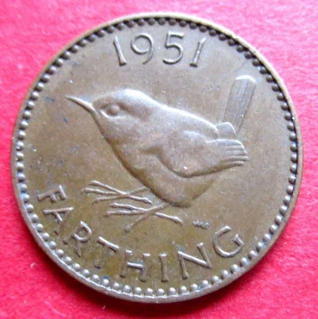 Britain  Perfect Year Celebration Date 1951 One Wren Farthing Coin Birthdays Ect