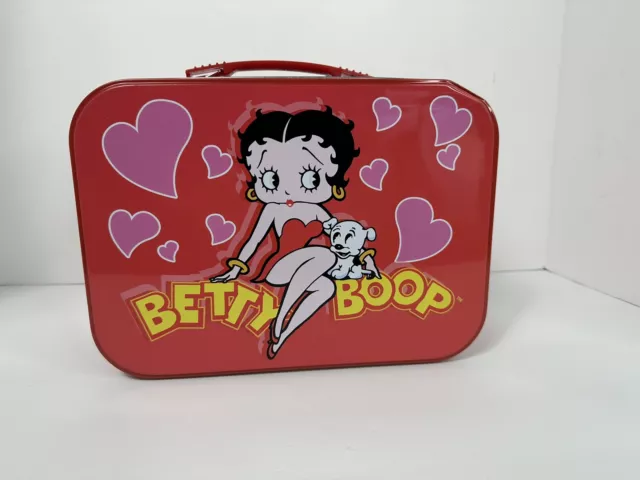 Betty Boop and Pudgy Pink W/ Hearts Tin Tote Lunchbox 2012 Red / Pink