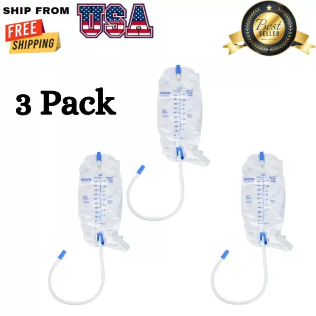 3 Pack Easy-Tap Catheter Leg Bag Urinary Drainage Bag, 1000Ml, Anti-Reflux 32 Oz