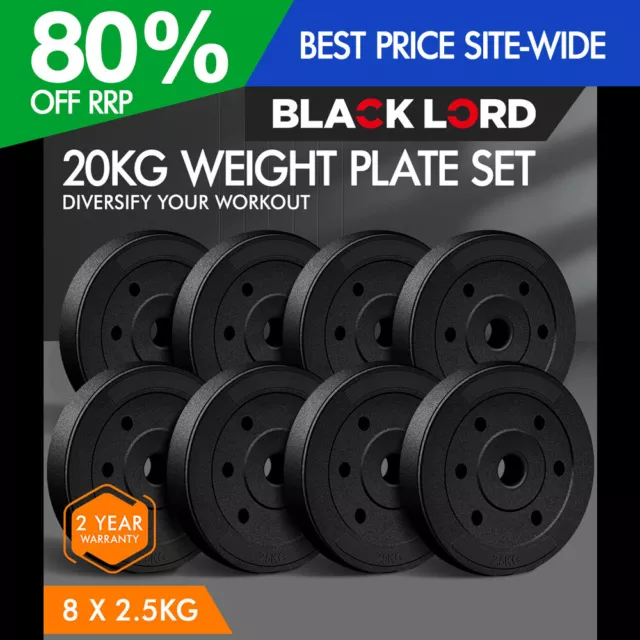 BLACK LORD 20kg Weight Plate Set Barbell Dumbbell Weight Lift Bench Squat Rack