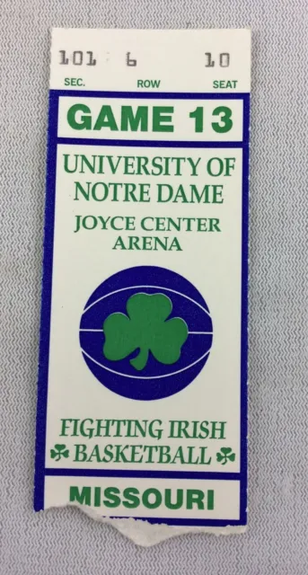 1990 03/03 Missouri at Notre Dame Basketball Ticket Stub - Seat 10