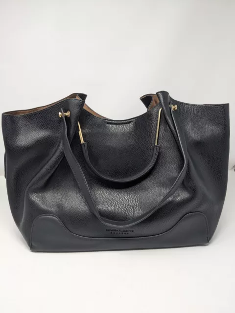 Sondra Roberts Squared Large Black Gold Faux Leather Shoulder Bag Purse NWT