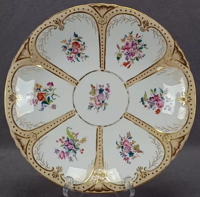 Coalport Hand Colored Pink Rose Floral Beige & Gold 9 5/8 Inch Plate C. 1850s