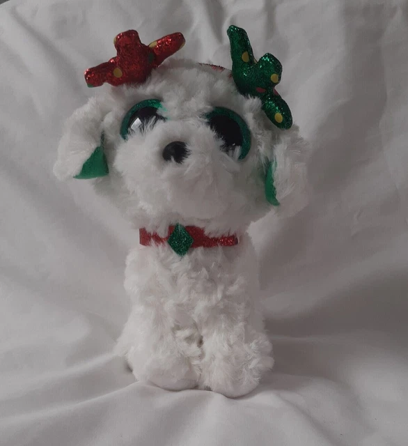 Ty Beanie Boo Sugar the Dog 15cm Christmas Boos white with red and green details