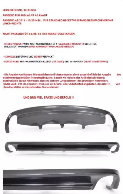 Diffusor Heckdiffusor passend für AUDI A6 C7 4G AVANT