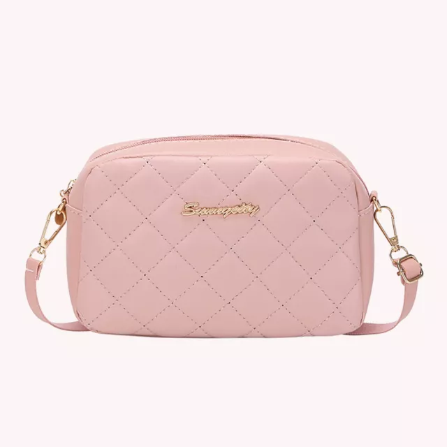 Women PU Leather Thread Crossbody Bag Diamond Lattice Messenger Bag (Pink) FR 2