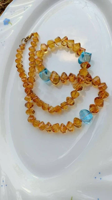 Twisted Beads Necklace Citrine And Blue Topaz Luxurious Gemstone Beads Strand