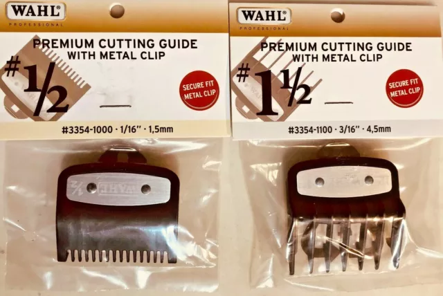 Wahl  # 1/2 & # 1,1/2  Senior Premium Cutting Guides  Non Slip Metal Clip 2 Pcs 2