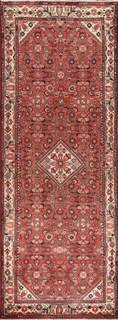 Vintage Geometric Hamedan Traditional Runner Rug 4x10 Wool Hand-knotted Carpet