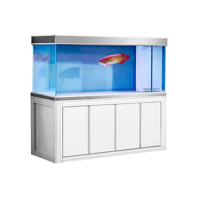 260 Gallon Fish Tank Premium Tempered Transparent Glass White with Silver Trim