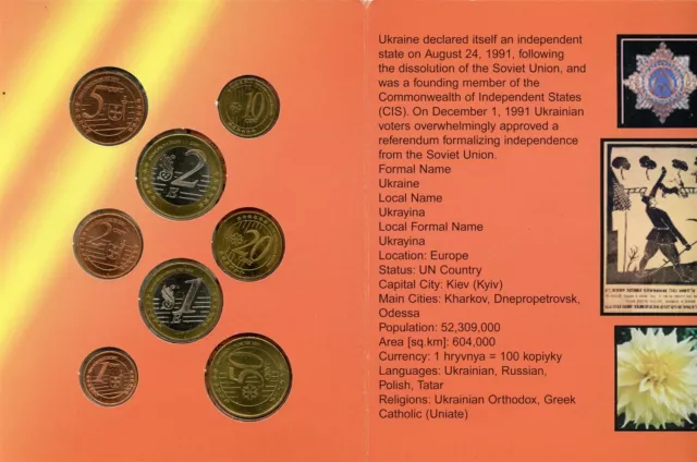 Ukraine 8-Coin Pattern Euro Mint Set 2004 Ch Bu In Folder 2