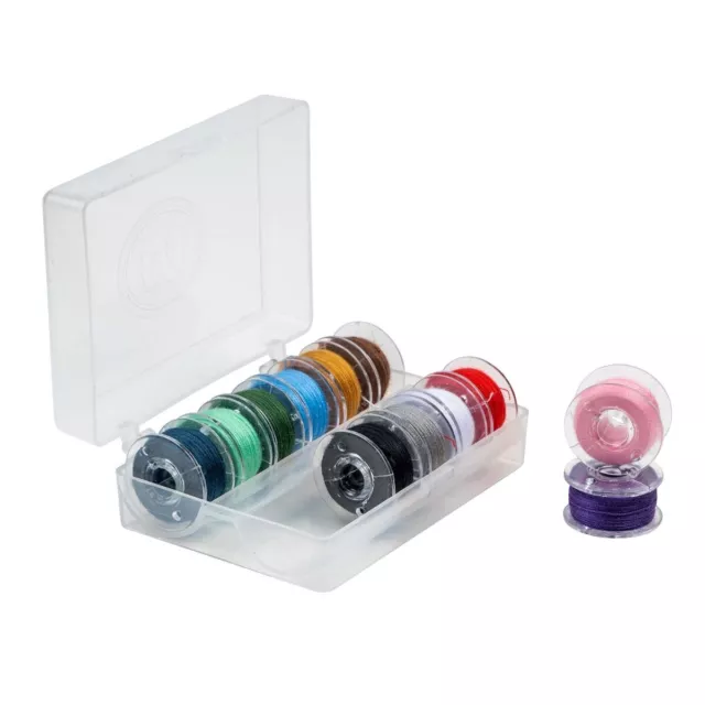 Transparent Plastic Class 15 Bobbins - Threaded In Case Assorted Colors 12/Pkg