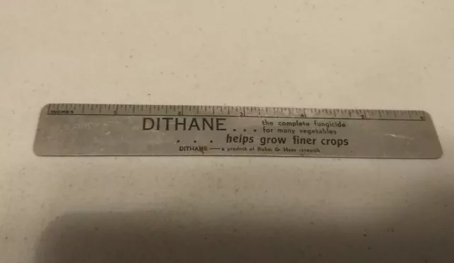Vintage 1951 Dithane Fungicide Rohm & Haas Advertising Metal Ruler