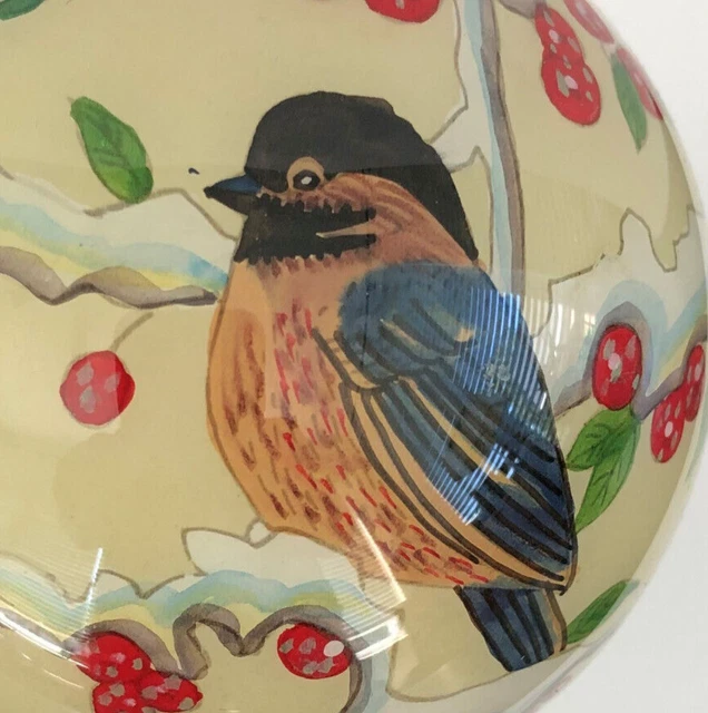CHICKADEE BIRDS on snowy branches 3" glass ORNAMENT  hand-painted inside NIB