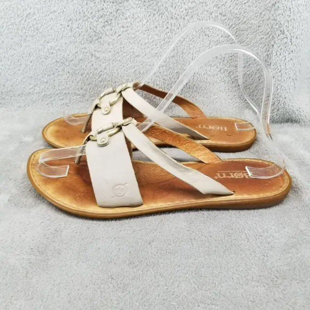 Born Shoes Womens Size 7 Cream Leather Slip On Thong O Ring Sandal D68328