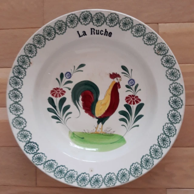 Plat creux ancien L'amandinoise St Amand 26,5 cm décor "coq"