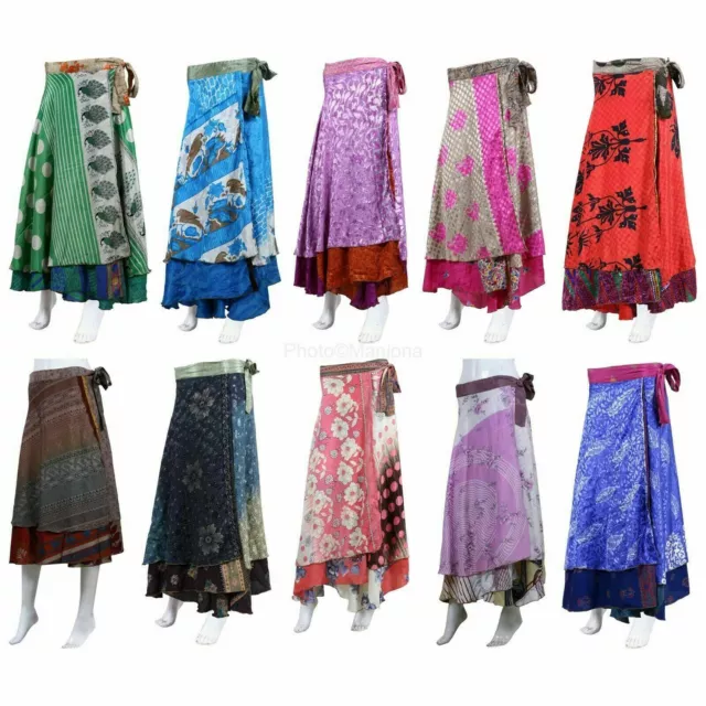 Wholesale Lot Vintage Silk Sari Wrap Skirts Recycled Magic Bohemian Multicolor 2