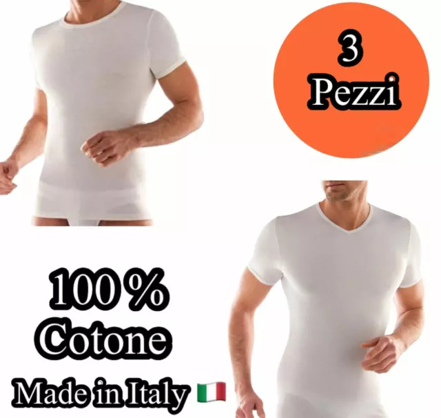 Set 3 maglia intima uomo cotone scollo a V maglietta girocollo t-shirt intimo