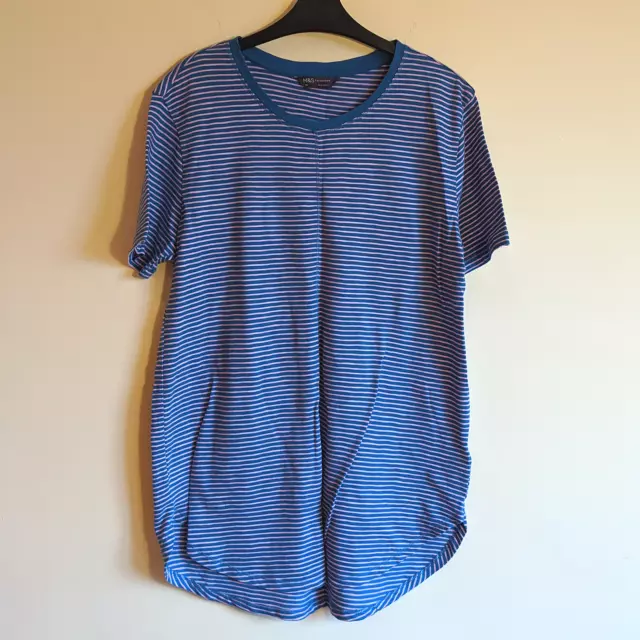 New! M&S women's long cotton t-shirt - UK 10 - stripe purple blue short sleeve