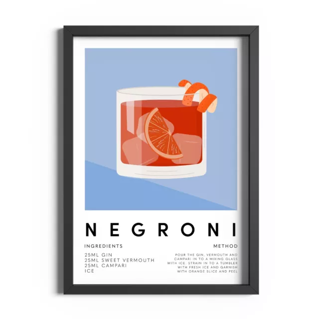 Negroni Cocktail Gift Recipe Poster Kitchen Wall Art Drink Print Bar Decor Sign