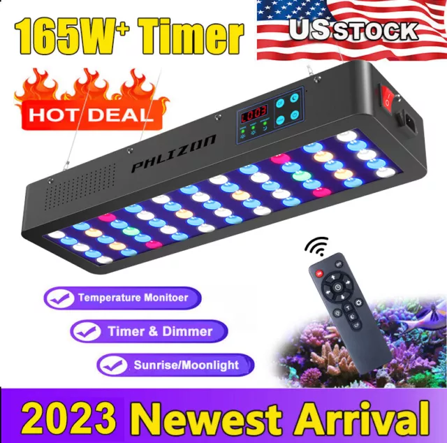 Phlizon Aquarium Light 165W Full Spectrum Timer Reef LED Coral Marine Tank Lamp